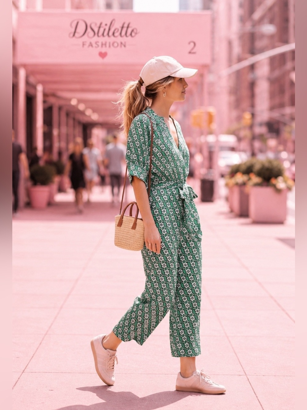 MELLODAY Green Floral Tie-Front Wide-Leg Jumpsuit SIZE SMALL